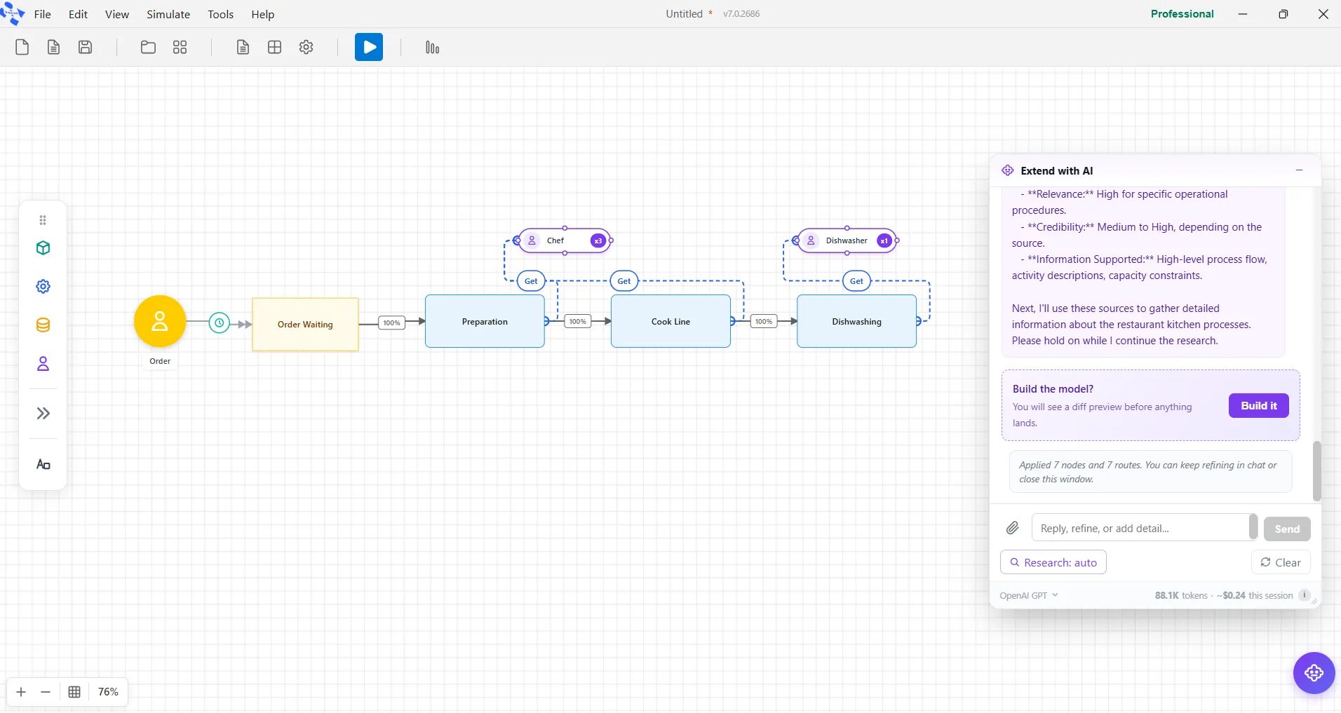 Build with AI turns a plain-language description into a working model.
