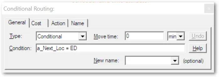 The conditional routing dialog steering an entity to its next location