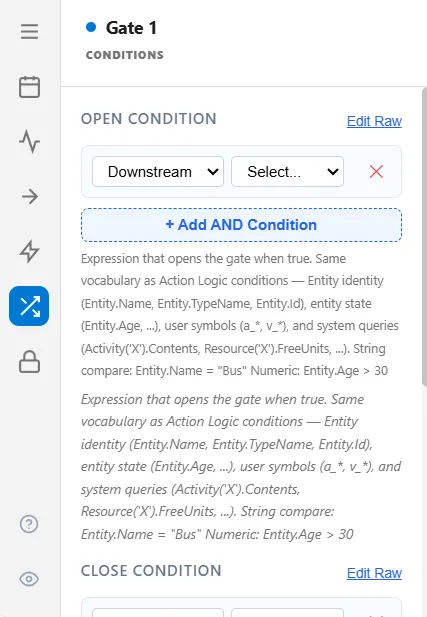 The gate Conditions tab