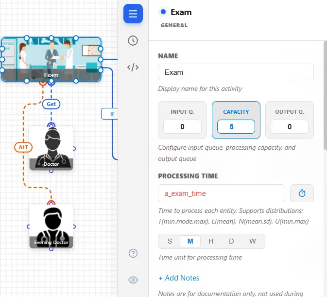 Configuring an activity in the properties panel beside the canvas