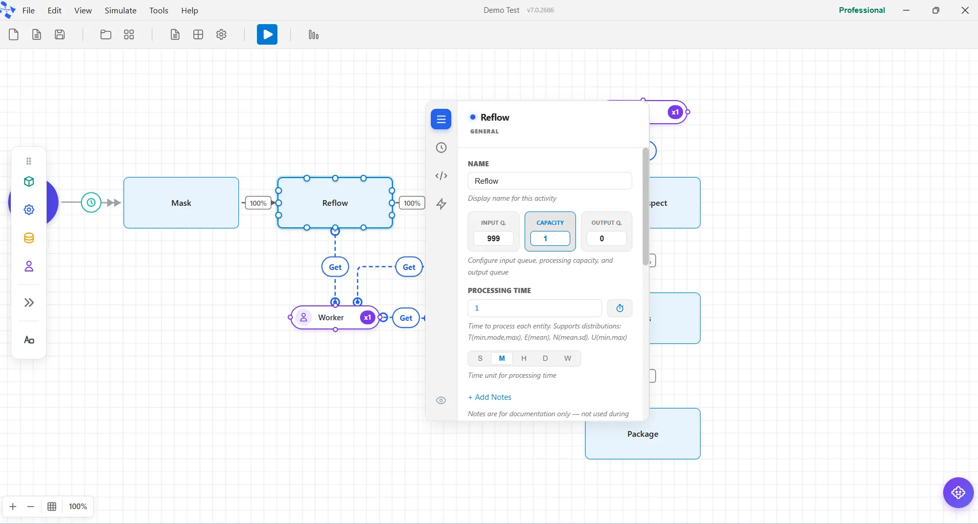 Configuring an activity in the properties panel beside the canvas