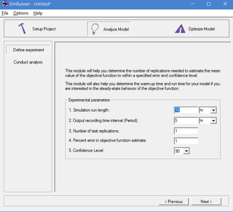 Define experiment in simrunner
