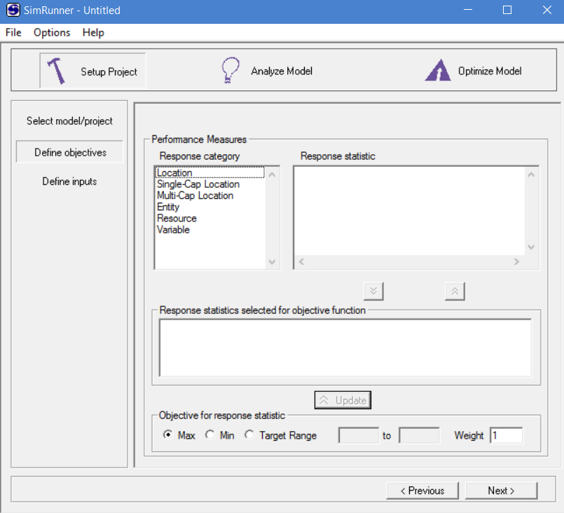 Define objectives in SimRunner