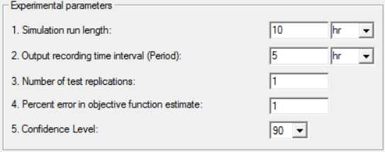 Experimental parameters in simrunner