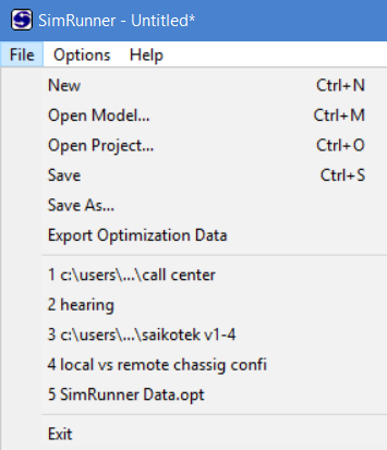 File menu of simrunner