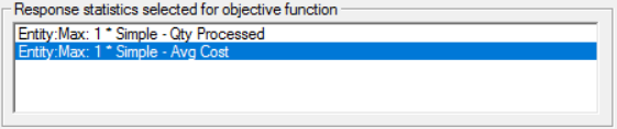 Response statistics selected for objective function