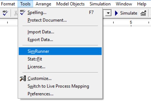 Tools menu simrunner option