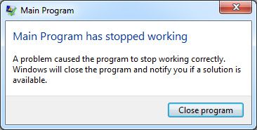 Main Program Main Program has stopped working