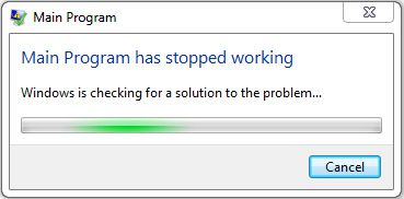 Main Program, Windows is checking for a solution to the problem