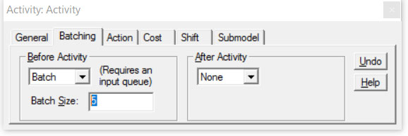 Properties dialog activity batching ProcessModel software