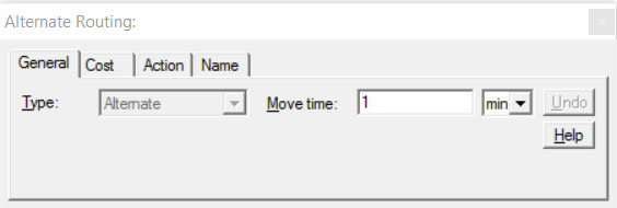 Properties dialog entity routing alternate route ProcessModel software