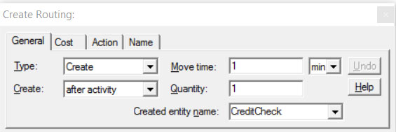 Properties dialog entity routing create route ProcessModel software
