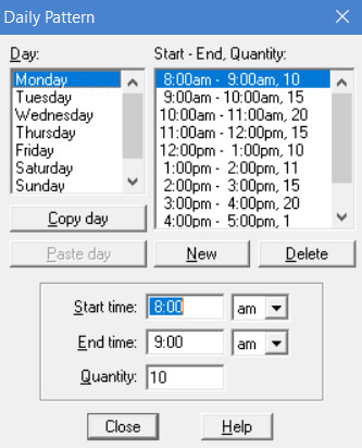 Properties dialog entity arrivals daily pattern ProcessModel software