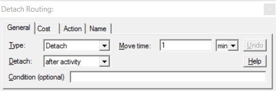 Properties dialog entity routing detach route ProcessModel software