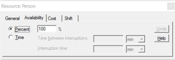 Properties dialog resource availability ProcessModel software
