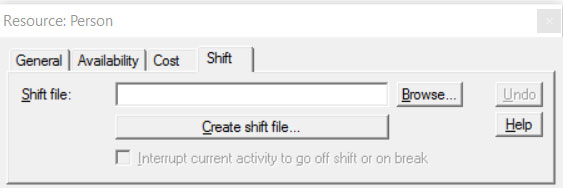 Properties dialog resource shift ProcessModel software