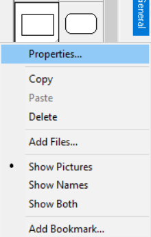 opening properties window for an object