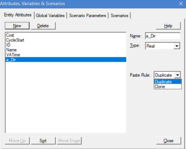 attributes and variables window in processmodel