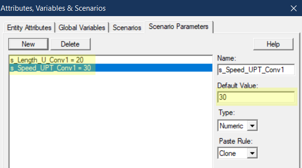 define scenario parameters in High Volume Conveyor Section