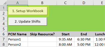 setup workbook in Shift Scheduler