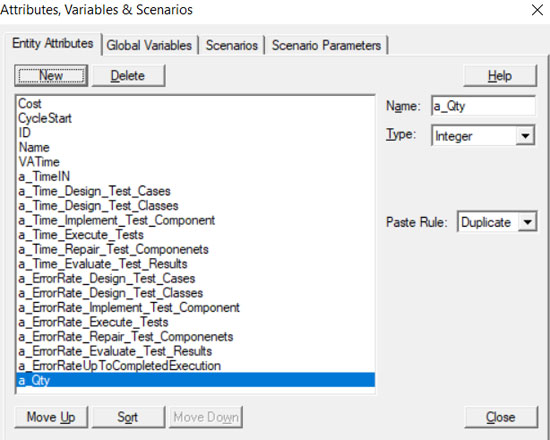 Attributes, Variables & Scenarios window in Software Testing